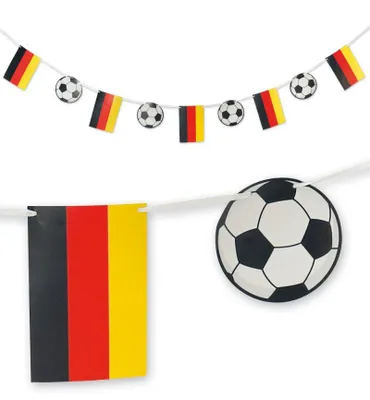 Produktbild von Fan Girlande - 2,50 Meter lang Fußball Deutschland Dekoration in Schwarz, Rot und Gold für Fußballpartys, Events und Spiele