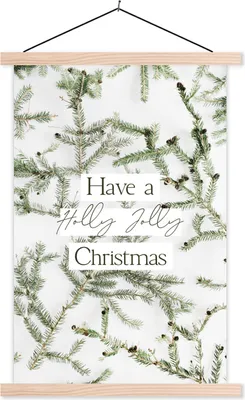 Produktbild von MuchoWow® Textilposter Winter - Zitat - Zweige 60x90 cm mit holzfarbenen Rahmen - Textil