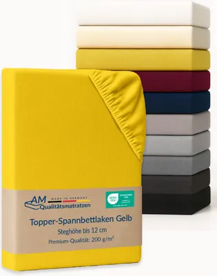 Produktbild von AM Qualitätsmatratzen | Premium Spannbettlaken 160x200  cm | Baumwolle (200gsm) in Gelb |  Germany |  es Bettlaken | Jersey Spannbetttuch | Fitted Sheets | Baumwolle |160  x 200  cm