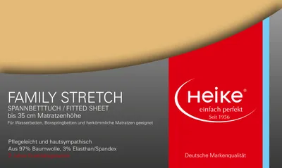 Produktbild von Heike Spannbettlaken, Jersey Family Stretch, 97% Mako-Baumwolle 3% Elasthan, 230 gr/m2, bis 35 cm Höhe (Goldgelb, 140x200 cm-160x220 cm)