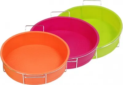 Produktbild von Silikon Backform 25 cm Ø - orange, grün oder pink - Silikonbackform mit Metallgestell - Tortenform silikon - Kuchenbackform - Kuchenform - Torte, Farbe:Orange