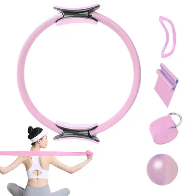 Produktbild von Fitnesskleingeräte, 5 Teilige Pilates Ring Kit, Pilates Set für Zuhause, Pilates Ring Set für Frauen, Pilates-Essentials-Set, 25 cm Yogaball, Rosa