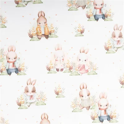 Produktbild von Baumwollstoff Meterware Digitaldruck Bunnies Hasen weiß 1,40m