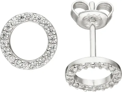 Produktbild von Ohrstecker Ohrringe Ohrschmuck Kreise mit weißen Zirkonia rund 925 Silber
