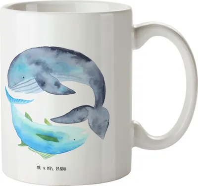 Produktbild von Mr. & Mrs. Panda Tasse Walfisch Thunfisch - Weiß - Geschenk, Lustige Sprüche, Teetasse, Kaffeetasse, Wahl, cappuccinotasse, Wal, Pott, Witz, Kaffeebecher, Tunfisch