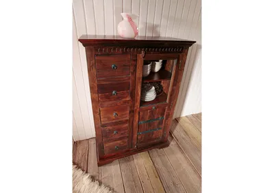 Produktbild von MASSIVMOEBEL24 Vitrine Akazie 95x45x147 nougat lackiert OXFORD #417