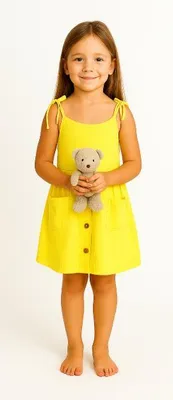 Produktbild von Sommerkleid für Mädchen – 100 % Baumwolle, Größe 110, Alter 5 Jahre, Gelb, mit Trägern