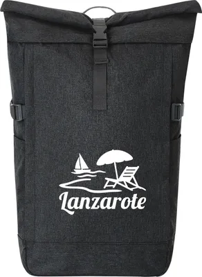 Produktbild von Huuraa Kurierrucksack Lanzarote Inselmotiv Spanien 30-44 Liter Black Melange Fairtrade Rolltop Rucksack Geschenkidee