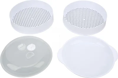 Imagen del producto de Vaporeras para microondas con tapa transparente, resistentes a la deformación, con asa y tapa, ideales para la cocina del hogar, de doble capa y gran capacidad