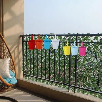 Produktbild von Balkon Geländer Blumen-Pflanzkasten Metall-Pflanzkübel Mit | 10er Set Pflanzkübel Außen Garten Balkon Terrasse Geländer Wand Patio