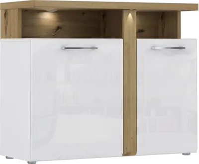 Produktbild von Furniture24 Kommode Tuluza TUZK221B, Sideboard, Schrankm Wohnzimmerschrank 2 Türen und LED Beleuchtung, Weiß Hochglanz Ohne Beleuchtung