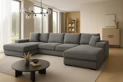 Produktbild von Ecksofa VIENA 328x182 cm mit Schlaffunktion, Bonellfederkern und Bettkasten, Farbe Grau