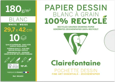 Produktbild von Clairefontaine 10x 100% recyc. Zeichenpapier Mappe 12 Blatt A3 weiß 96145C