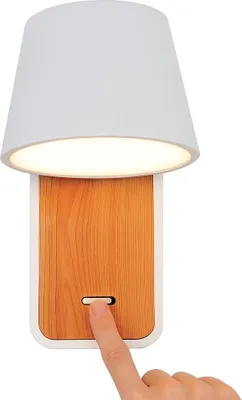 Obrázok produktu pre Moderné nástenné svietidlo s nastaviteľným 6 W LED reflektorom a vypínačom z bieleho kovu a dreva na nočný stolík - ideálne do spálne
