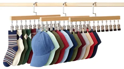 Holz-Kleiderbügel mit 12 Clips, 3 Stück, platzsparend