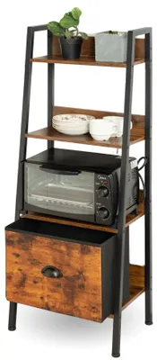 Immagine prodotto di Scaffale a 4 ripiani, con cassetti, in stile rustico, color marrone e nero, ideale per l'ufficio