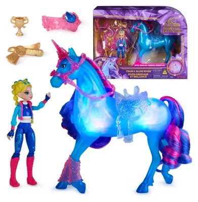 Produktbild von Unicorn Academy - Train and Glow River mit Isabel Set, ca 12 cm Originalfiguren zur Netflix Serie, mit Leuchtfunktion und Trainingszubehörteilen, Mini-Puppe, Weiblich, 4 Jahr(e), Junge/Mädchen, 203 mm, 510 g