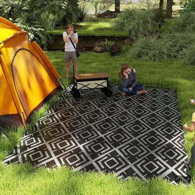 Produktbild von Außenmatte - Terrastapete Picknickdecke - Umkehrbar mit Diamantmuster - 1,8 x 2,7 m - Schwarz Grau