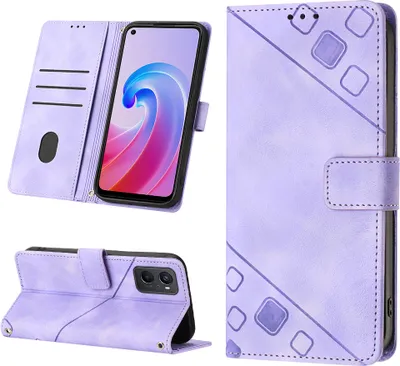 Produktbild von Hülle für OPPO A96 4G A36 A76 Realme9i Prägung Flip Leder Brieftasche Schutzhülle mit Ständer Lila