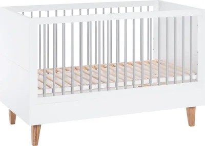 Produktbild von Babybett / Gitterbett Syrina 02, Farbe: Weiß / Grau - Liegefläche: 70 x 140 cm (B x L)