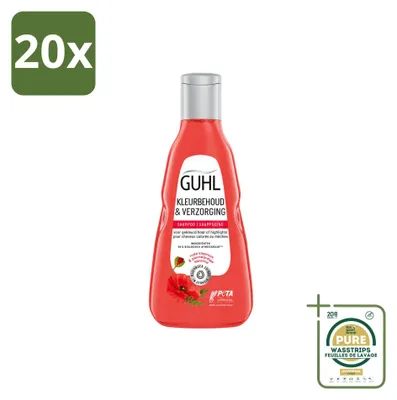 Imagen del producto de 20 champús Guhl para proteger el color y cuidar el cabello, 250 ml cada uno. Pack de 20 unidades