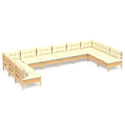 Immagine prodotto di vidaXL Set da giardino lounge da 10 pezzi con cuscini color crema in legno massello di pino