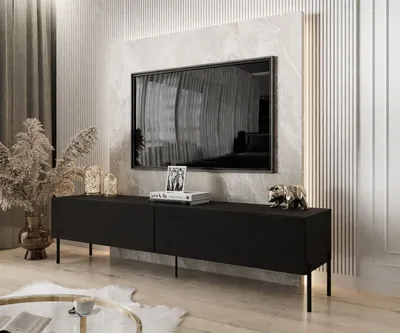 Produktbild von RTV Schrank COLETTE II 175 cm Schwarz / Schwarz matt mit LED-Beleuchtung, Beine-Schwarz