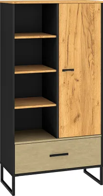 Produktbild von Highboard 80cm breit, schwarz mit Eiche und sandfarben, CASPER-131