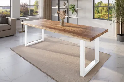 Produktbild von Esstisch Baumkante 280 x 100 cm Mangoholz Rough U-Gestell weiß ATLAS