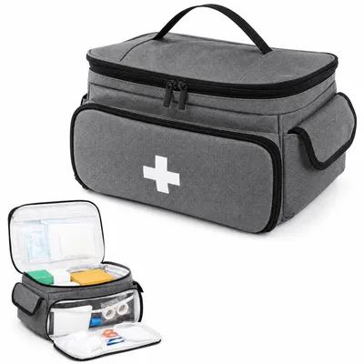 Produktbild von Erste Hilfe Tasche Leer Tragbar Arzttasche Medizintasche Grau 28x19x16cm Oxford-Gewebe