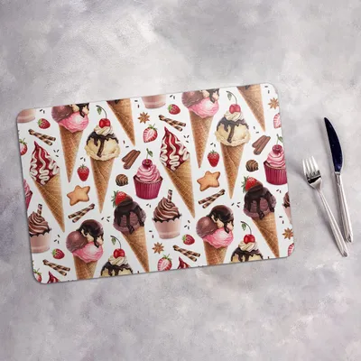Produktbild von Tischset 4x45x30 cm + 10fi cm Platzset Tischmatte Platzmatte Untersetzer - Eiscreme Kirsche Erdbeere