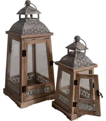Produktbild von Deko Windlicht aus Holz 2erSet 39,5/56 cm