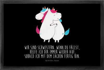 Produktbild von Mr. & Mrs. Panda Schmutzmatte Einhörner Umarmen 50 x 75 cm - Schwarz - Geschenk, Familie, BFF, Einhorn, Freundin, Unicorn, Liebe, Schmutzfangmatte, Fußabtreter, fußmatte