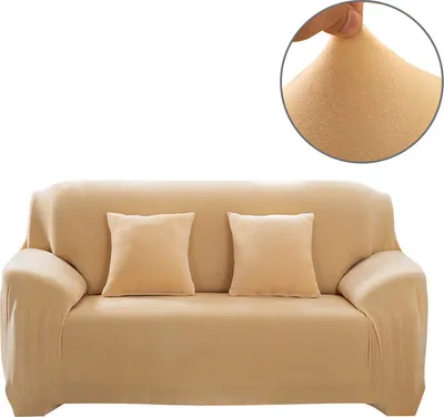 Produktbild von (2-Sitzer, Beige) Sofabezüge aus Stretch-Samt, rutschfeste Sofabezüge, Couchbezüge, elastischer Möbelschutz
