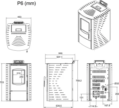 Produktbild von NEMAXX® P6 Pelletofen 6 kW A+ kompakt, bis 120 m³, Fernbedienung, Schwarz