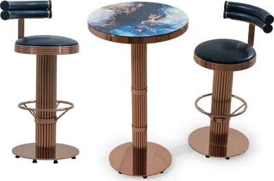 Produktbild von Casa Padrino Luxus Barmöbel Set Schwarz / Kupfer - 1 Bartisch & 2 Barhocker