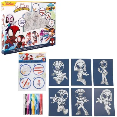 Produktbild von Marvel Spidey Spray Pen Set Airbrush Pustestifte 7 Stifte 6 Schablonen