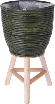 Zdjęcie produktu dla Doniczka rattanowa z drewnianą nóżką 24,5x41cm zielona PROGARDEN KO-437300760