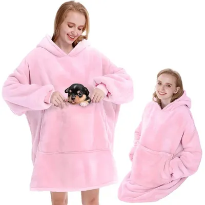 Obrázok produktu pre Deka mikina s kapucňou oversized hrejivá kocomikina svetloružová uni teplá domáca mikina deka na doma pre celú rodinu