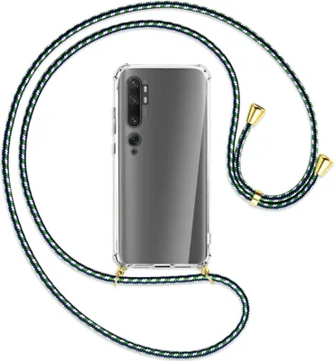 Produktbild von Handykette Backcover-Schutzhülle mit Band (Metall goldfarben) für Xiaomi Mi Note 10 (Pro) - grün/blau/weiß