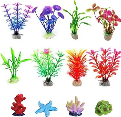 Produktbild von Pack 12 Aquariumpflanzen Dekoration, Wasserpflanzen, Fischtank -Plastikaquarien