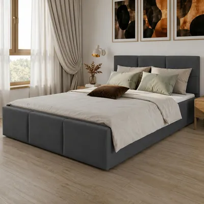 Produktbild von Home Collective Polsterbett, Bett mit Stauraum, Stauraumbett mit Lattenrost gepolstert Bett mit Kopfteil Doppelbett | Bettkasten mit Gasdruckfedern, Metallrahmen, Samtpolsterung | 140×200 cm | Graphit