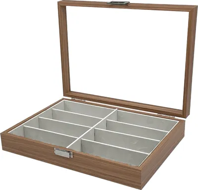 Produktbild von Holz Brillenkoffer für 8 Brillen Sonnenbrillen extra großes Sichtfenster aus Echtglas Brillenaufbewahrung Brillenbox Brillenkiste Brillenpräsentation