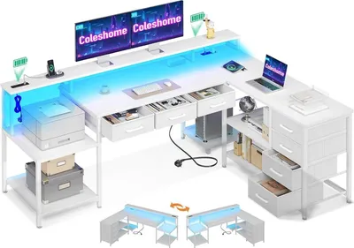 Produktbild von Coleshome Gaming Schreibtisch mit LED RGB Beleuchtung