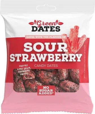 Produktbild von Green Dates Sour Strawberry 90g