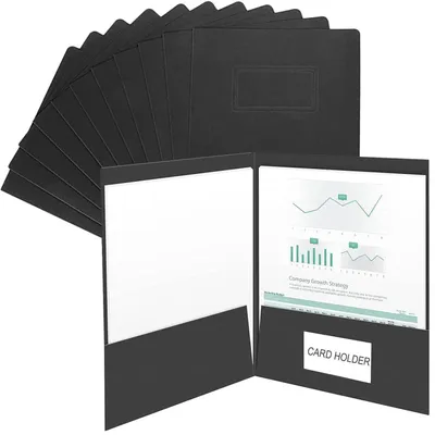 Productafbeelding van 10 stuks A4 presentatiemappen, zwart, met zak, van karton
