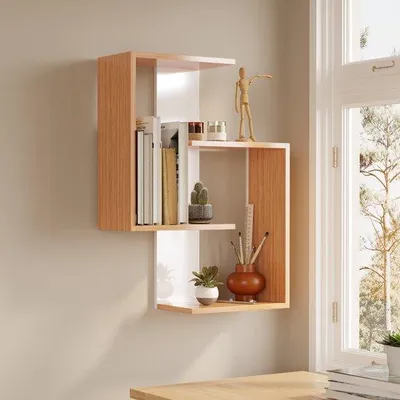 Produktbild von Lisbon Wandregal mit 3 Ablagen Bambus/Weiß 64 x 22 x 85 cm