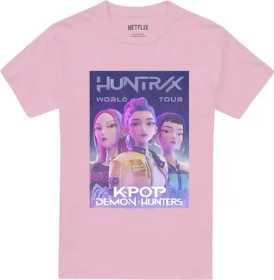 Imagen del producto de Camiseta uni "World Tour" de K-Pop Demon Hunters, para hombre/mujer, modelo TV20422 (talla XL), color rosa claro