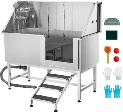 Immagine prodotto di Vasca per la cura degli animali con gradini 1500x700x1495mm - Piastra di raccolta dell'acqua - Porta destra - Attrezzatura professionale per la cura degli animali
