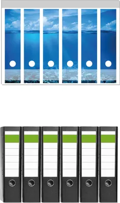Produktbild von Wallario 6 Stück breite Ordner inkl. Klebeetiketten mit Motive Unterwasserwelt Meer -  Set mit Rückenschildern / Ordnerrücken Stickern